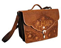 Custom made leather hand tooled briefcase.